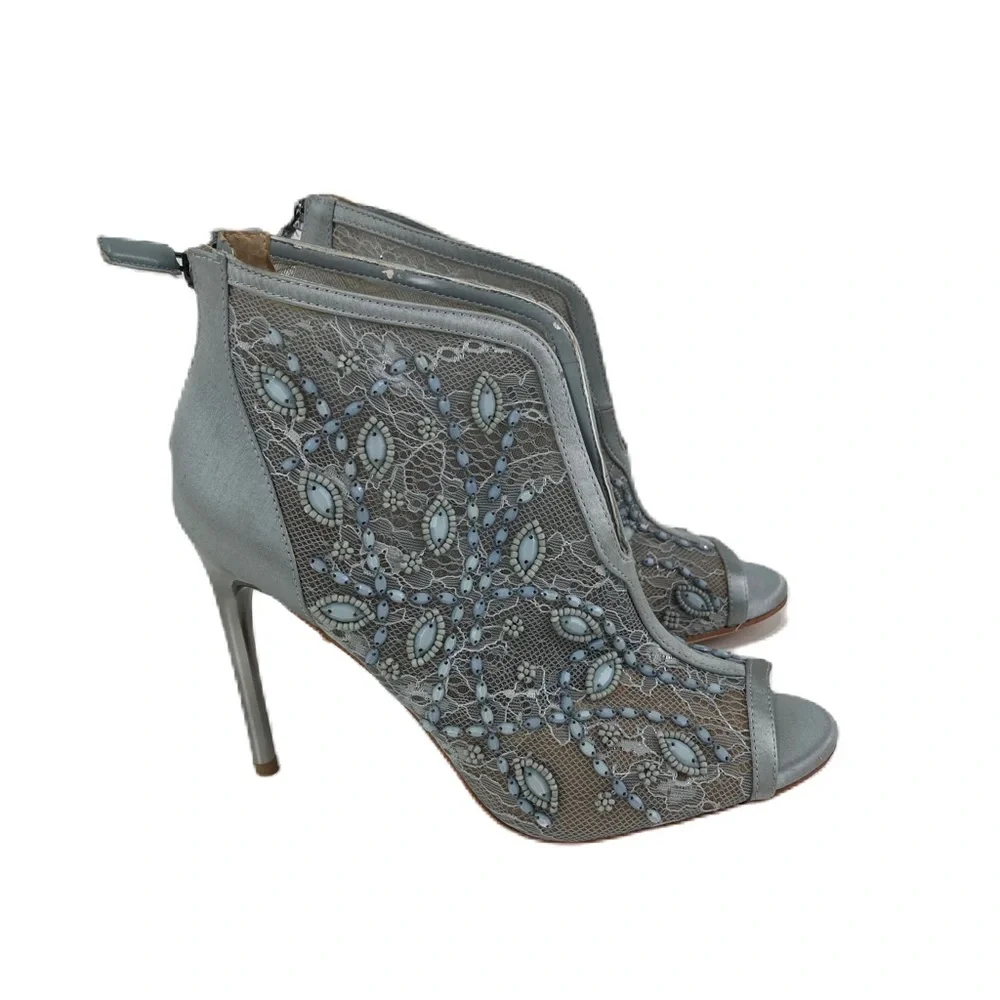 BCBG Ma Deedie boots Grey smoke Lace Mesh Satin 9.5